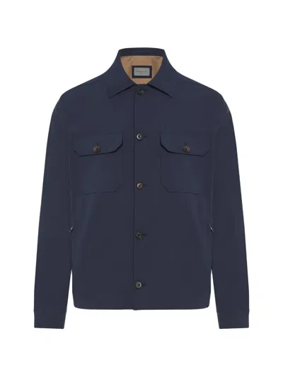 Corneliani Buttoned Flap-pocket Jacket In Blue