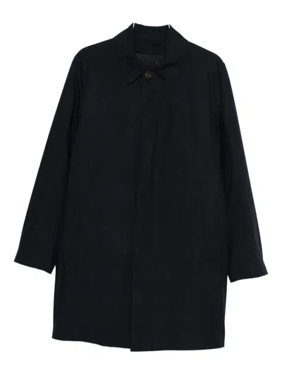 Corneliani Mid-length Blue Coat With Minimalist Design In Black