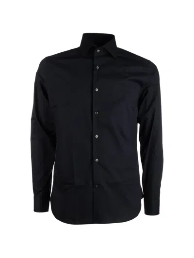 Corneliani Button-fastening Long-sleeved Shirt In Black