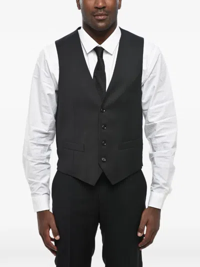 Corneliani Button-fastening Wool Waistcoat In Black