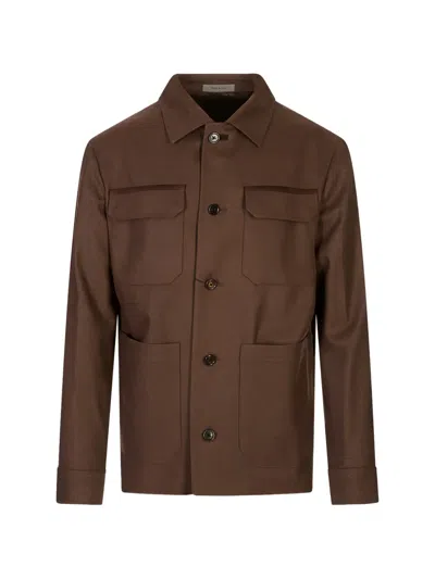 Corneliani Button-up Multi-pocket Jacket In Brown