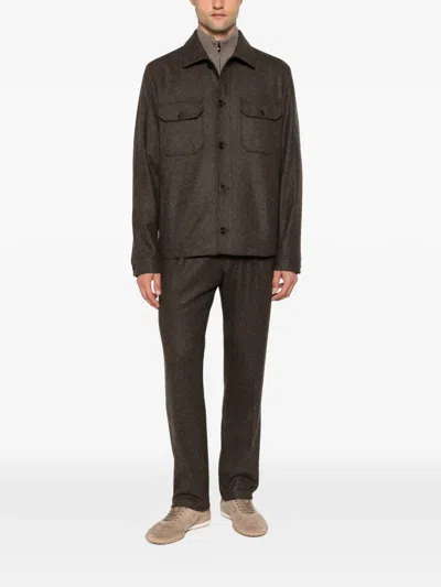 Corneliani Button-up Wool Jacket In Brown