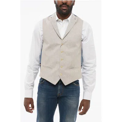 CORNELIANI C COLLECTION 5 BUTTONS LINEN BLEND VEST WITH JETTED MEN'S POCKETS