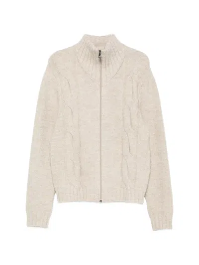 Corneliani Cable-knit Zip-up Sweater In Neutral