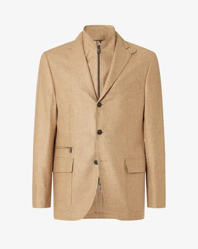 Corneliani Camel Beige Silk And Wool Jacket With Inner Vest In Neutral
