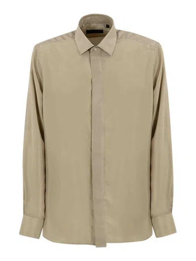 Corneliani Silk Shirt In Beige