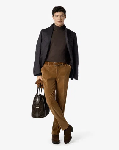 Corneliani Caramel Brown 1500-striped Cotton Corduroy Trousers
