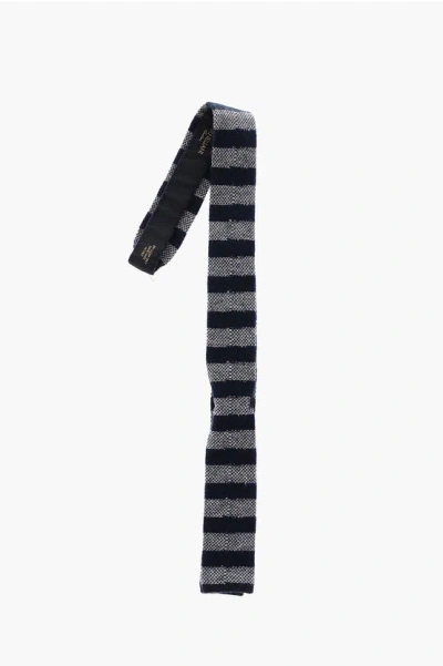 Corneliani Cashmere And Silk Striped Kipper Tie In Gray