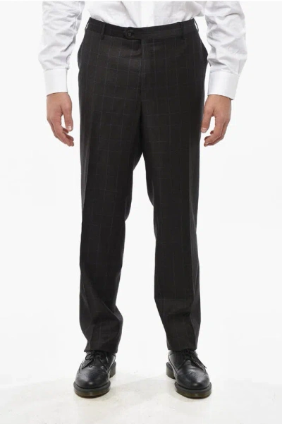 Corneliani Cashmere Blend Academy Pants With Distrct Check Motif In Black