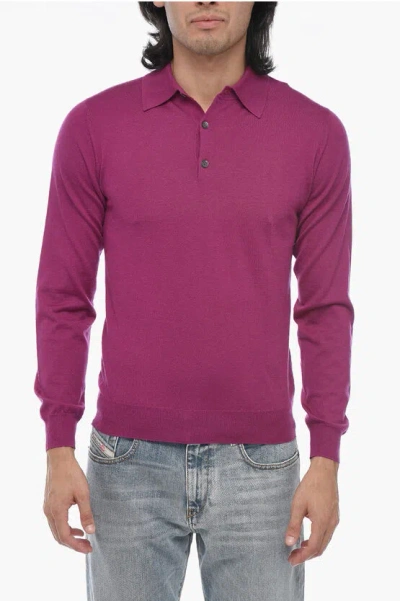 Corneliani Cashmere Blend Long Sleeved Polo In Purple