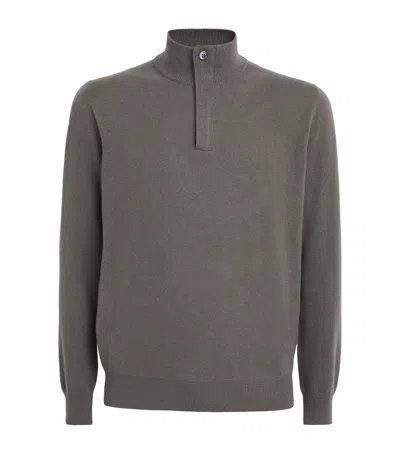 Corneliani Cashmere High-neck Quarter-zip Sweater In Green