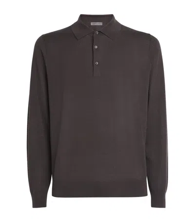 Corneliani Cashmere-silk Polo Sweater In Brown