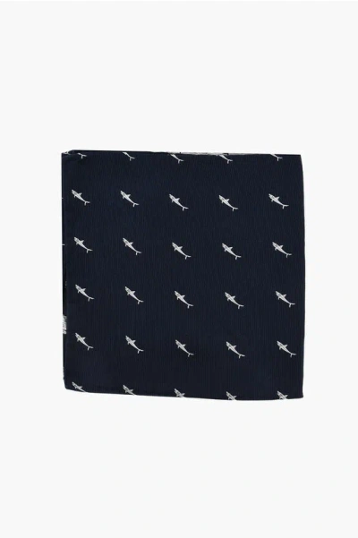 Corneliani Cc Colection Silk Pocket Handkerchief With Shark Embroidery