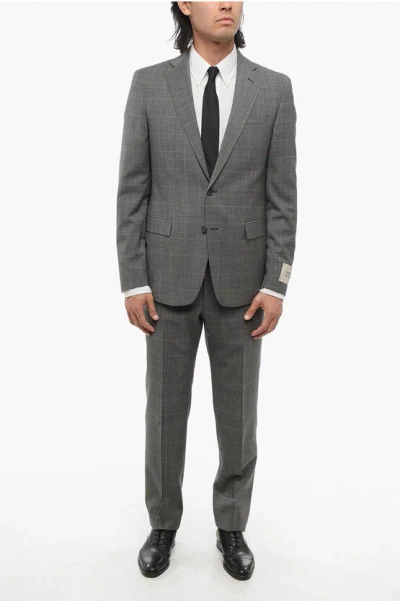 Corneliani Cc Colelction District Check Virgin Wool Side Vents Notch La