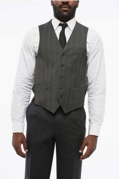 Corneliani Cc Collectio Striped 5 Buttons Refined Wool Blend Vest