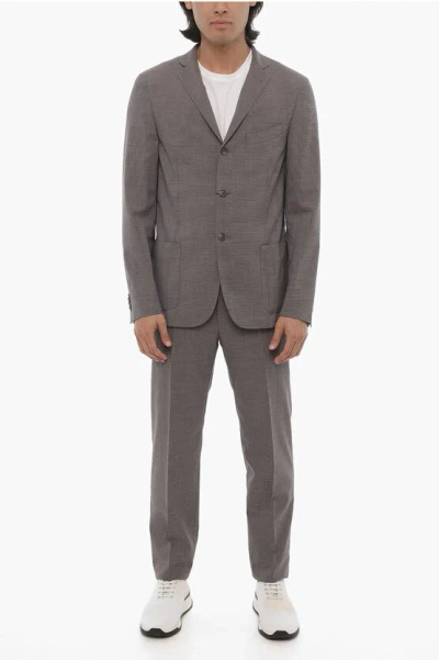 Corneliani Cc Collection 2 Button Reset Micro Houndstooth Motif Suit In Brown