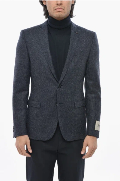 Corneliani Cc Collection 2 Button Virgin Wool Blazer With Flap Pockets In Blue