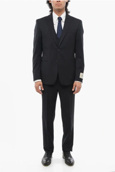 Corneliani Cc Collection 3-piece Refined Suit With Peak Lapel In Black