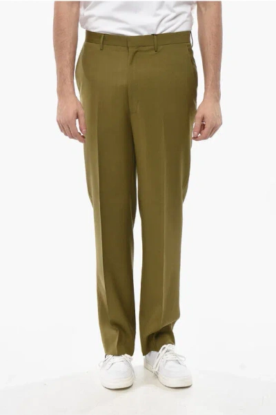 Corneliani Cc Collection 4-pocketed Virgin Wool Pants With Hidden Closu In Green