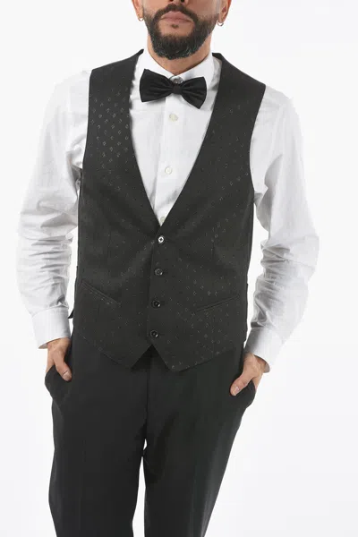Corneliani Cc Collection All-over Glitter 4-buttons Cerim Reset Vest In Black
