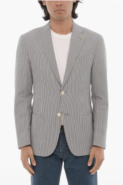 Corneliani Cc Collection Awning Striped Half-lined Refined 2-buttons Bl In Gray