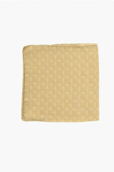 Corneliani Cc Collection Basketweave Motif Silk Pocket Square In Brown