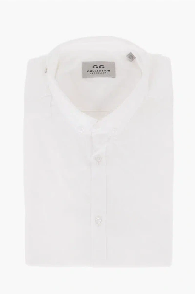 Corneliani Cc Collection Button-down Cotton Blend Short-sleeved Shirt In White
