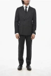 Corneliani Cc Collection Chalk Stripe Virgin Wool 2-buttons Double Brea In Black