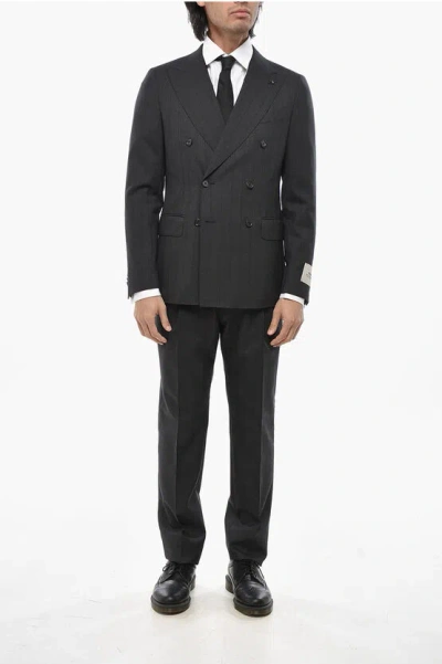 Corneliani Cc Collection Chalk Stripe Virgin Wool 2-buttons Double Brea In Black