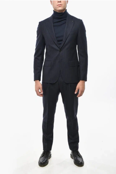Corneliani Cc Collection Chalk Stripe Virgin Wool Side Vents Notch Lape In Black
