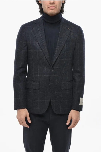 Corneliani Cc Collection Check Virgin Wool And Cashmere 2-buttonsblazer In Black