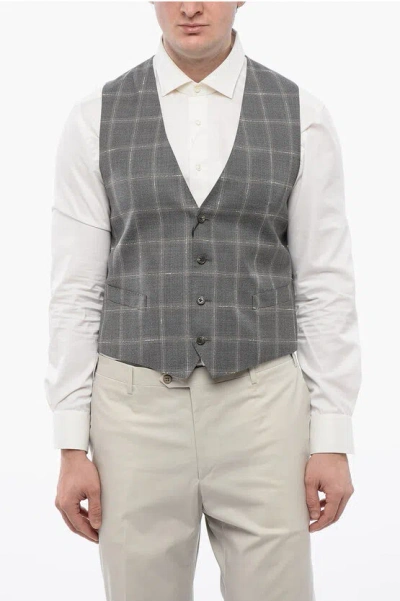Corneliani Cc Collection Checked Virgin Wool Waistcoat In Gray