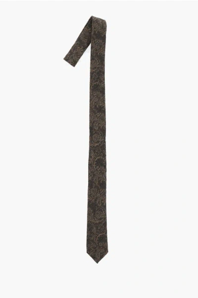 Corneliani Cc Collection Damask Cotton And Silk Tie In Gray