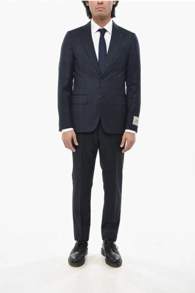 Corneliani Cc Collection District Check Virgin Wool Side Vents Notch La In Blue