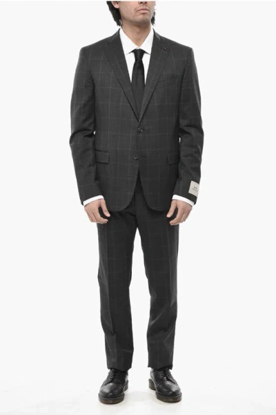 Corneliani Cc Collection District Check Virgin Wool Suit With Classic N In Black