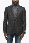 Corneliani Cc Collection District Check Wool Blazer With Peak Lapel In Gray