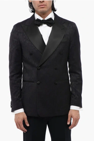 Corneliani Cc Collection Double-breasted Cerimonia Reward Jacquard Blaz In Blue