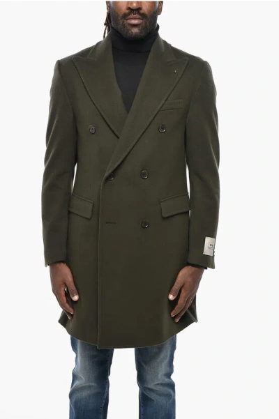 Corneliani Cc Collection Double-breasted Coat With Peak Lapel In Green