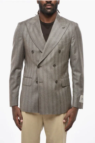 Corneliani Cc Collection Double-breasted Herringbone Wool Blazer In Gray