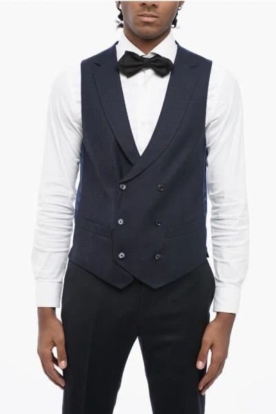 Corneliani Cc Collection Double-breasted Jacquard Fabric Vest In Blue