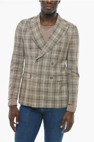 Corneliani Cc Collection Double-breasted Reward District Check Blazer In Brown