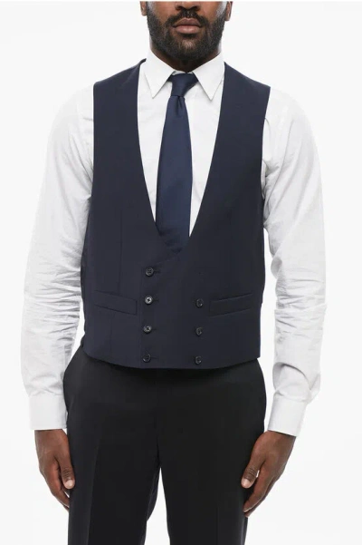 Corneliani Cc Collection Double Breasted Reward Wool Vest In Blue
