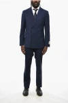 Corneliani Cc Collection Double-breasted Stretch Wool Suit With Peak La In Blue