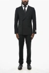 Corneliani Cc Collection Double-breasted Stretch Wool Suit With Peak La In Black
