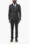 Corneliani Cc Collection Double-breasted Virgin Wool Suit With Flap Poc In Gray
