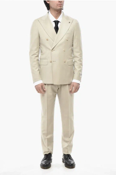 Corneliani Cc Collection Double-breasted Virgin Wool Suit With Peak Lap In Neutral
