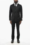 Corneliani Cc Collection Double-breasted Virgin Wool Suit With Peak Lap In Black