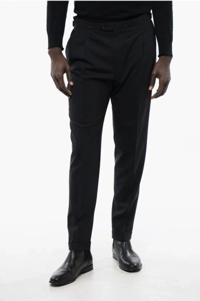 Corneliani Cc Collection Double-pleated Wool Blend Pants With Martingal In Black