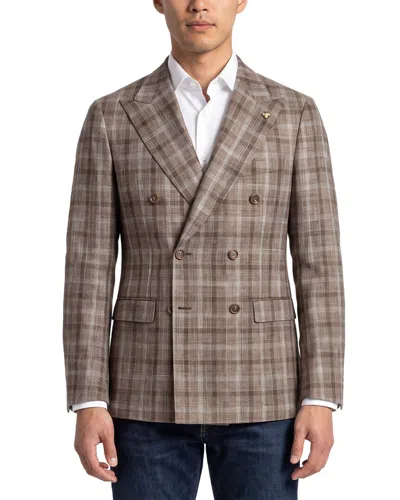 Corneliani Cc Collection Double-breasted Wool & Linen-blend Blazer In Animal Print