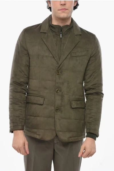 Corneliani Cc Collection Eco-suede Quilted Blazer With Chest Piece In Green